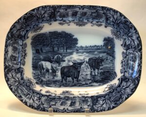 Wedgewood & Co. 17" Flow Blue Cow/Steer Platter 