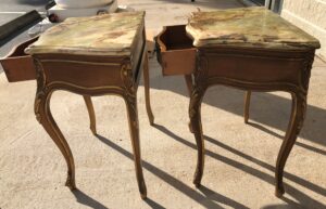 Pair of Antique French Onyx-Top One Drawer End Tables / Nightstands
