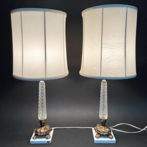 Pair of 1960s Crystal Table Lamps & Shades