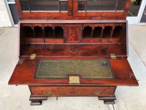 18th Century Flamed Mahogany Secretary Desk w. Bookcase