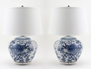 Pair of New Blue and White Lamps with Shades