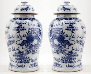 Pair of Chinese Blue & White Ginger Jars