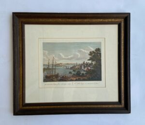 19th Century Hand Colored Engraving of Coastal Town Brindisi, Italy