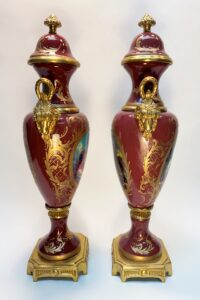 Pair of Porcelain Urns on Bronze Bases