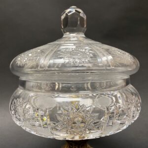 Etched Glass Covered Bowl on Brass Base