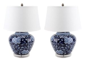 Pair of Blue and White Lamps with Shades 