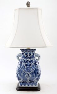 Pair of Blue and White Elephant Lamps with Shades
