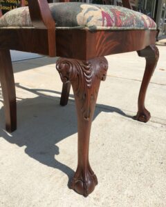 Set of 10 1940s Flamed Mahogany Chippendale Style Dining Chairs