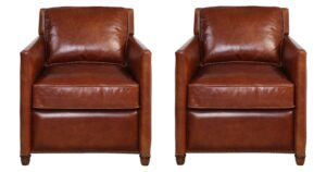 Pair of New Uttermost Cognac Leather Club Chairs