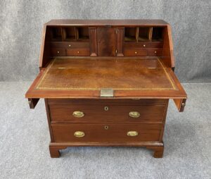 18th Century Solid Mahogany Slant Front Desk with Leather Top & Hidden Compartments