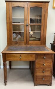 19th Century Solid Walnut Leathertop Desk w. Bookcase Top