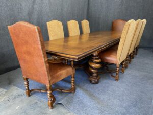 9 Piece Monumental Solid Oak Dining Set with 2 leaves