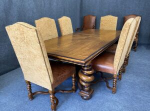 9 Piece Monumental Solid Oak Dining Set with 2 leaves