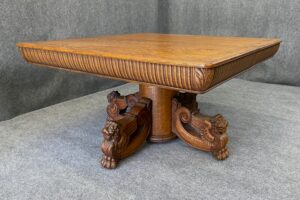 Monumental Ornate Victorian Solid Oak Dining Table with Winged Griffons