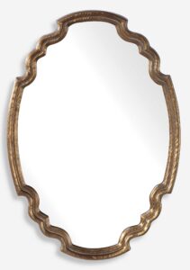 Pair of New Uttermost Shaped Gold Leaf Oval Mirrors