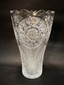 Large Intricate Pressed Glass Vase with Tapered Base