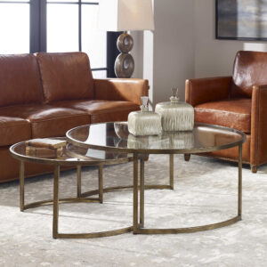 New Uttermost Gold Iron and Glass Nesting Coffee Tables