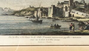 18th Century Hand Colored Engraving of the Port City of Otrantes in Italy on the Adriatic Coast 