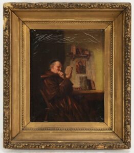 19th Century Monk Reading Oil Painting