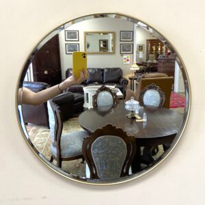 Round Beveled Mirror in Brass Frame