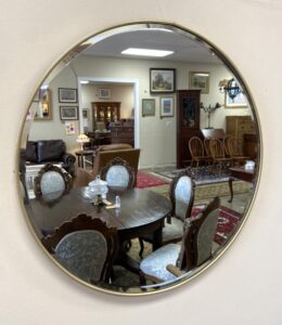 Round Beveled Mirror in Brass Frame