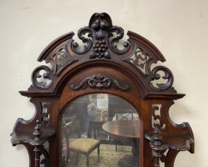 19th Century Solid Walnut Etagere w White Marble & Original Mirror