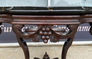Marble Top Walnut Parlor Table with Carved Fruit