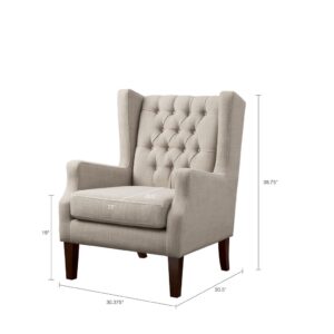 Pair of NEW Button Tufted Linen Wing Chairs
