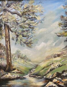 Original NC Artist Acrylic on Canvas of Stream through Woods 