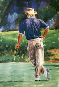 Portrait of Golfer Greg Norman in Gold Frame