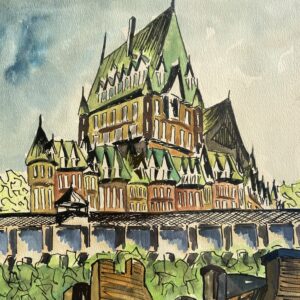 Original Ink and Watercolor of Chateau Frontenac in Quebec 