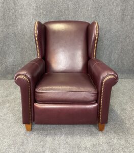 Ethan Allen Plum Leather Recliner with Nail Head Trim