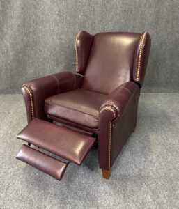 Ethan Allen Plum Leather Recliner with Nail Head Trim