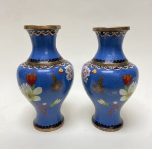 Pair of Blue Cloisonne Vases 