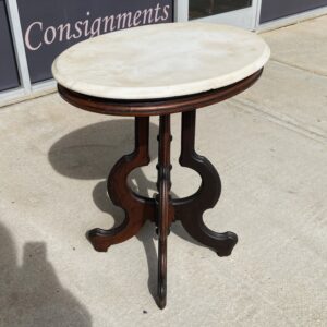 Antique Solid Walnut Oval Marble Top Accent Table