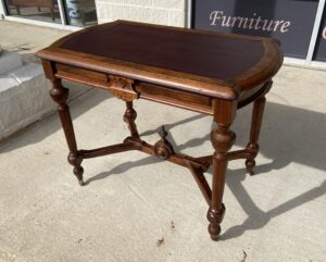 19th Century Solid Walnut Leather Top Library Table