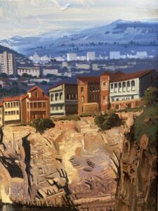 Original Very Detailed Landscape of Eastern European City of Tbilisi, Georgia on Canvas