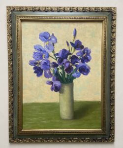 Original Oil on Board of Purple Irises in Vase