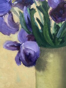 Original Oil on Board of Purple Irises in Vase