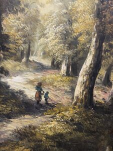 Original Textured Oil on Canvas of Forest Trail and Stream at Golden Hour
