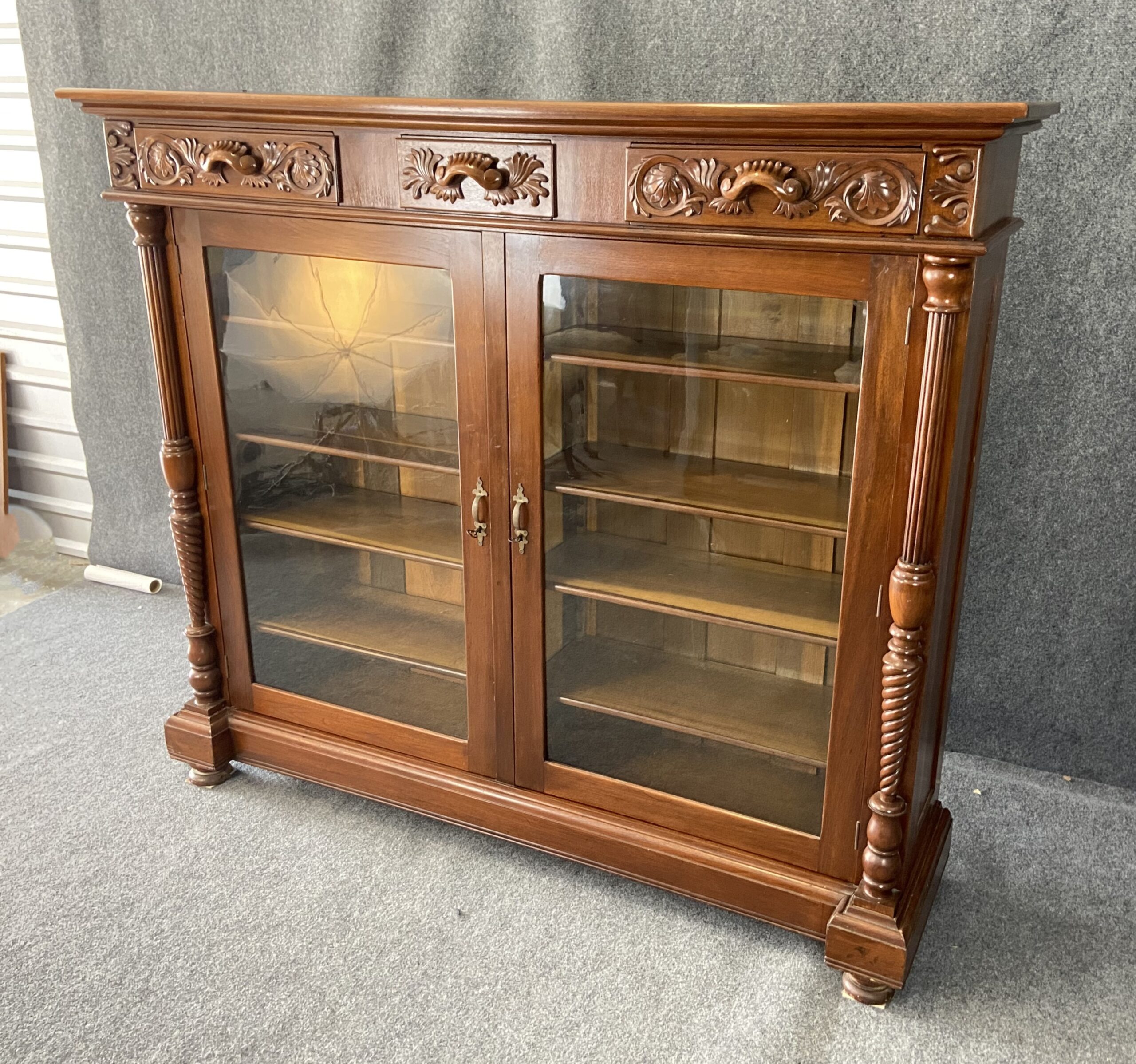 Large 19th Century Solid Walnut 2 Door Bookcase | Raleigh Furniture Gallery