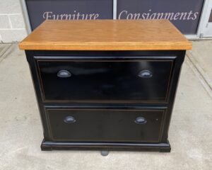 Black Two Drawer File Cabinet with Oak Top