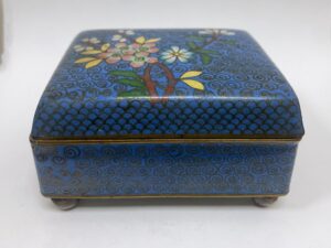 Vintage Blue Floral Cloisonne Trinket Box