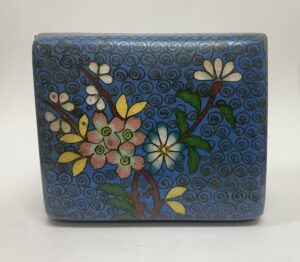 Vintage Blue Floral Cloisonne Trinket Box