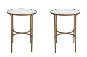 New Pair of Oval Mirror Top Accent Tables
