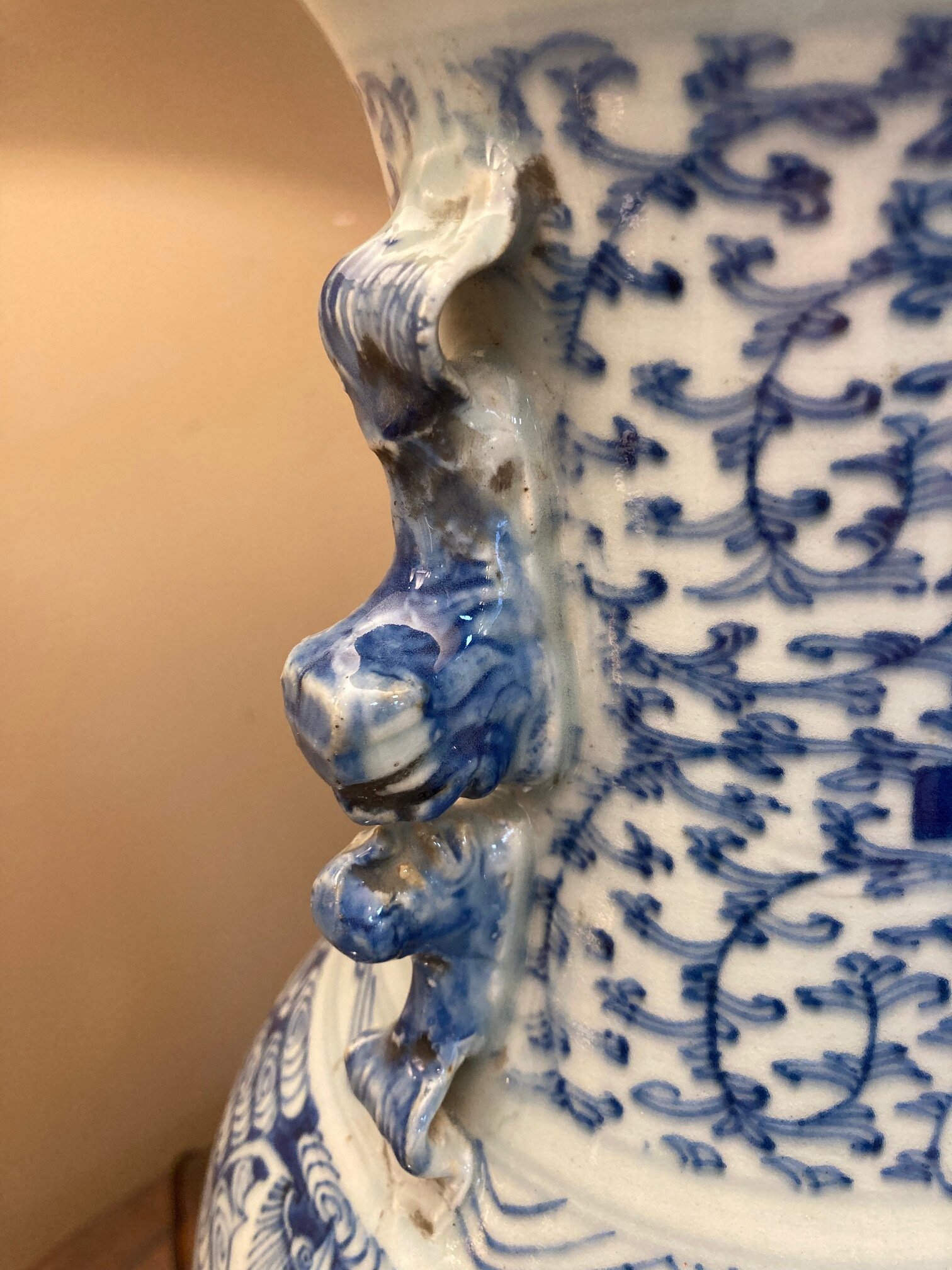 Monumental Blue and White Asian Vase Made Into Lamp Monumental Blue and White Asian Vase Made Into Lamp