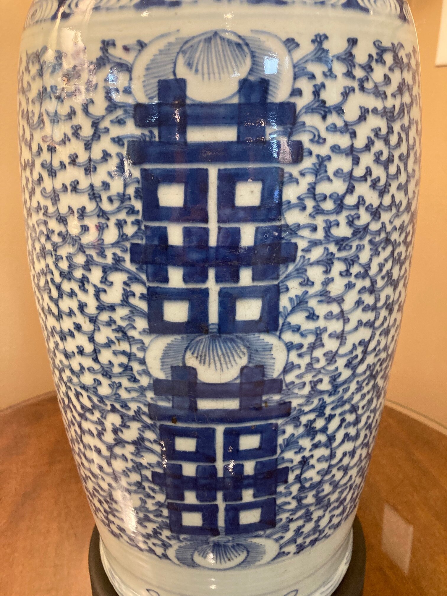 Monumental Blue and White Asian Vase Made Into Lamp Monumental Blue and White Asian Vase Made Into Lamp