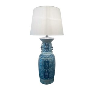 Monumental Blue and White Asian Lamp