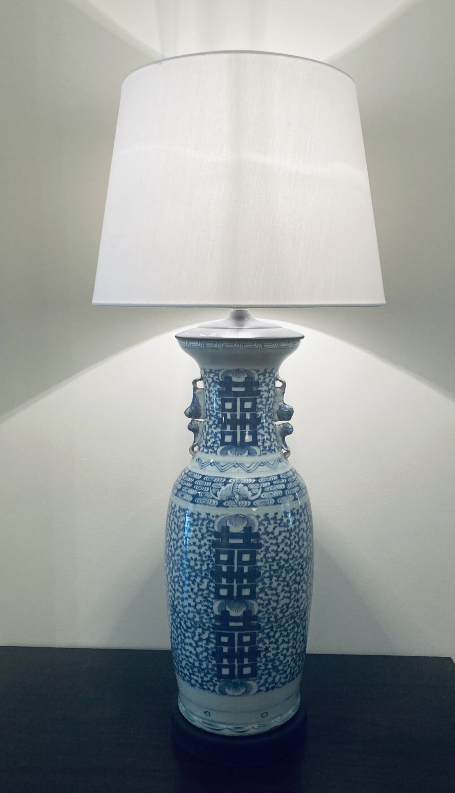 Monumental Blue and White Asian Lamp Monumental Blue and White Asian Lamp