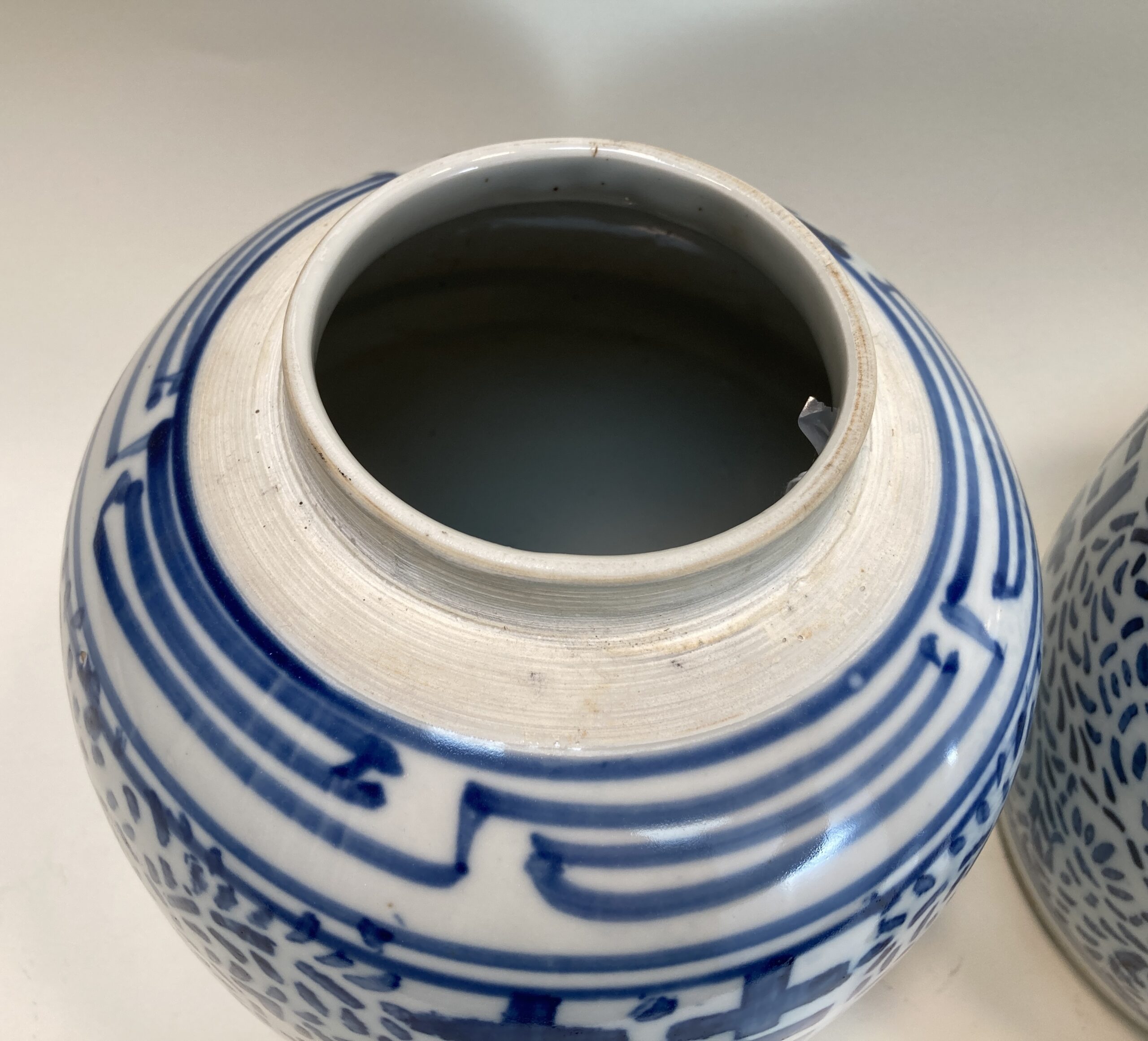 Pair of Chinese Blue and White 'Double Happiness' Jars with Lids Pair of Chinese Blue and White 'Double Happiness' Jars with Lids